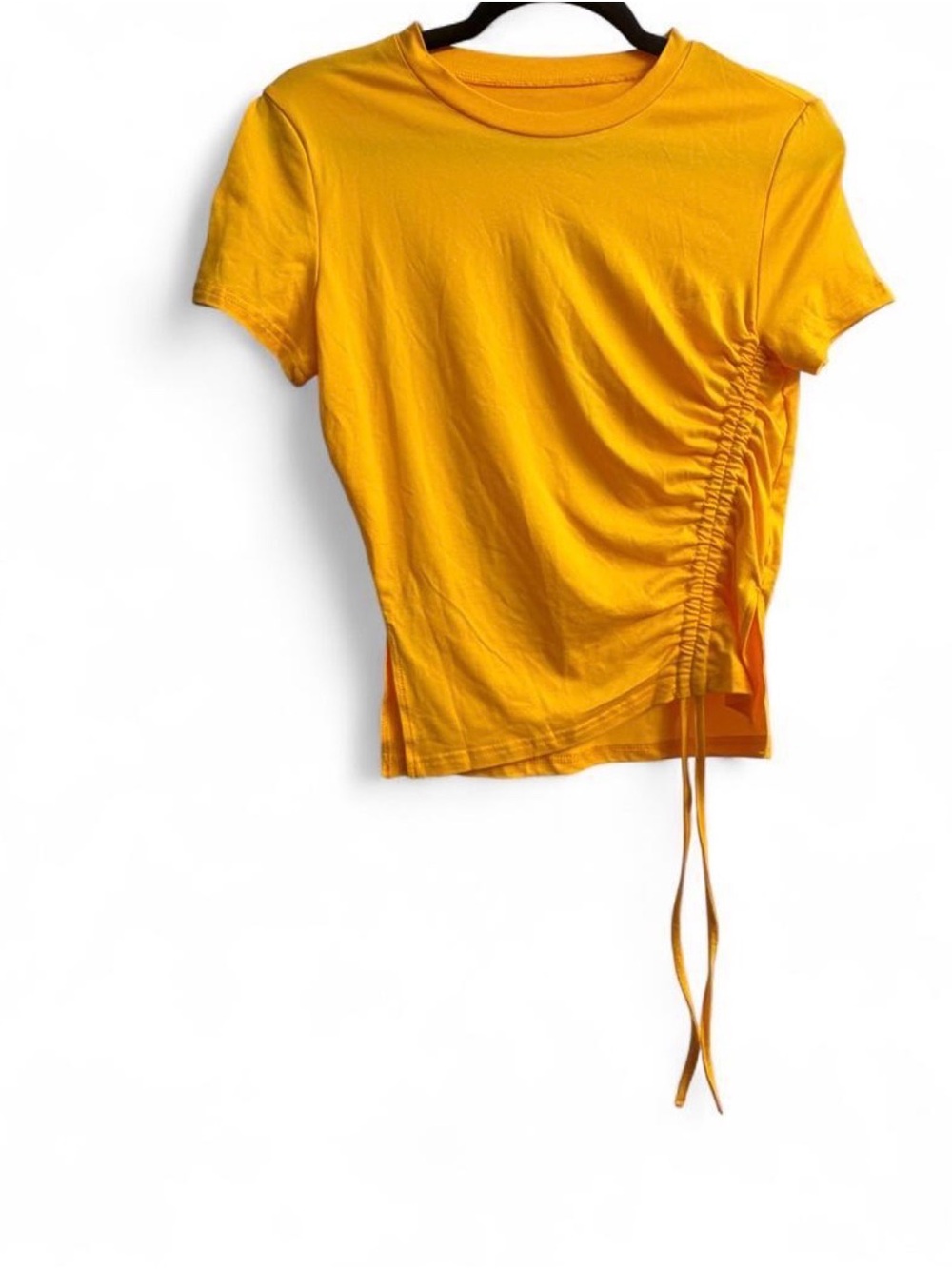 SHEIN Golden Yellow Side-Ruche Short Sleeve Tee
